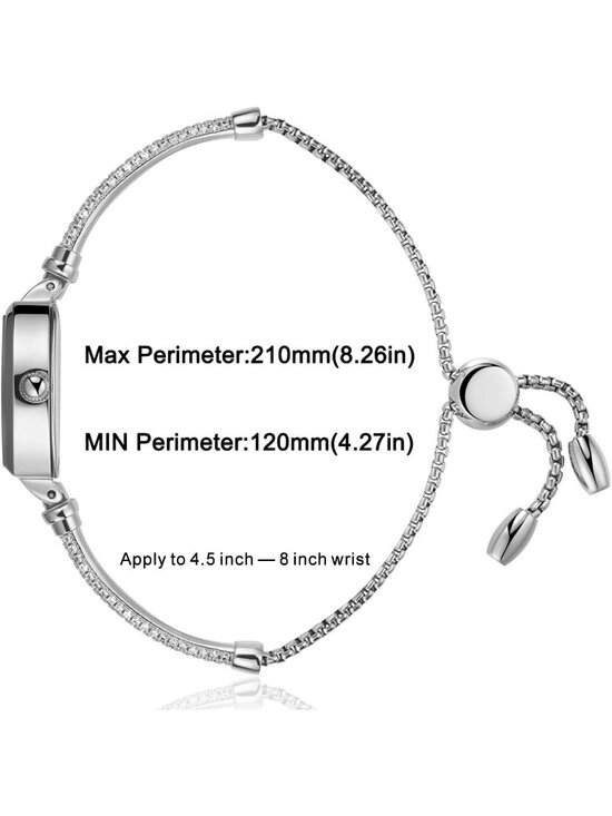 Petite Bracelet Watch for Women, Diamond Dress Analog Watch  Womens Silver And White Analog Diamond Waterproof Elegance Petite Bracelet Watch